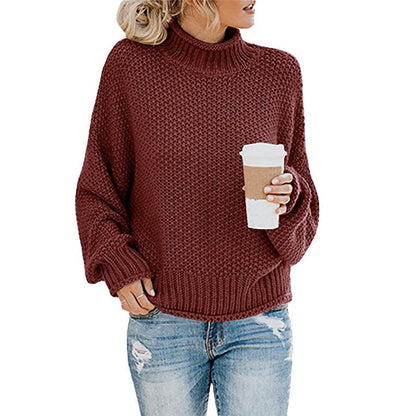 Solid Turtleneck Pullover Sweater Winter Fashion Casual Knitted Long-Sleeved Top Women's Clothing