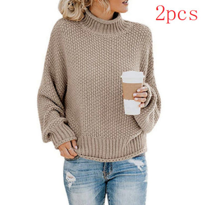 Solid Turtleneck Pullover Sweater Winter Fashion Casual Knitted Long-Sleeved Top Women's Clothing